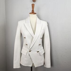 L'Agence Kenzie Lambskin Leather Double Breasted Blazer White Gold 2 NWT